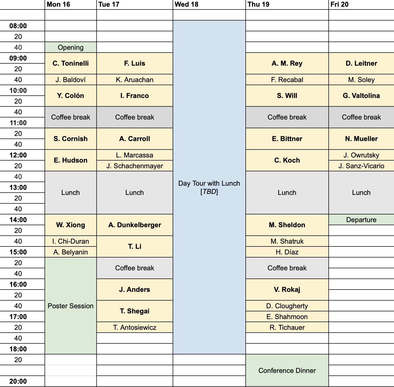 week schedule